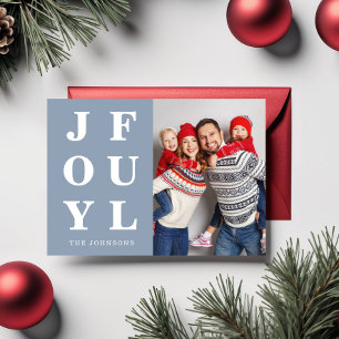 Modern Blue Joyful Photo Christmas Holiday Card