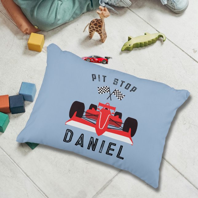 Modern Blue Kids Red Racing Car Decorative Cushion (Creator Uploaded)