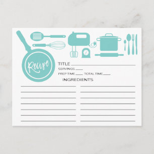 Modern Blue Kitchen Utensils Recipe Card