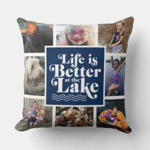 Modern Blue Lake Life Family Photo Pillow