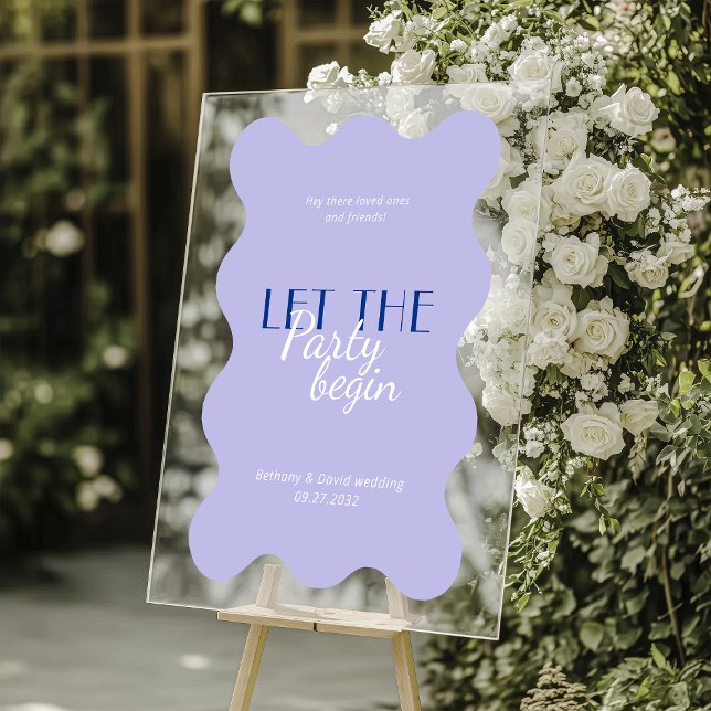 Modern Blue Lavender Wave Frame Wedding Party Sign (Creator Uploaded)
