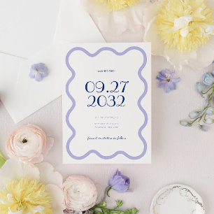 Modern Blue Lavender Wave Scallop Border Wedding Save The Date