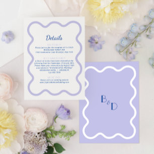 Modern Blue Lavender Wave Scallop Monogram Details Enclosure Card
