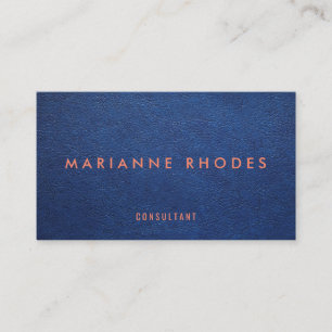 Modern Blue Leather Texture Minimalist Business Card