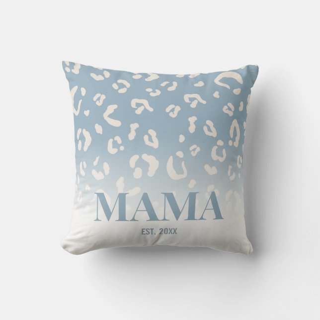 Modern Blue Leopard Pattern Personalised Mama Cushion (Front)