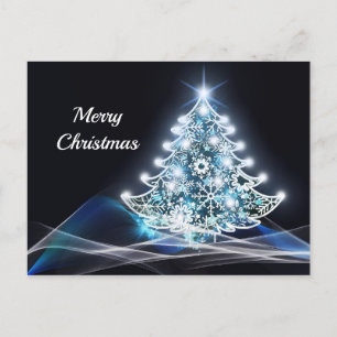 Modern Blue Lighted Christmas Tree Graphic Postcard