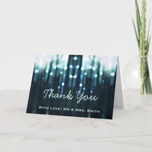 Modern Blue Lights Glitter  Sparkles Thank You (Front)