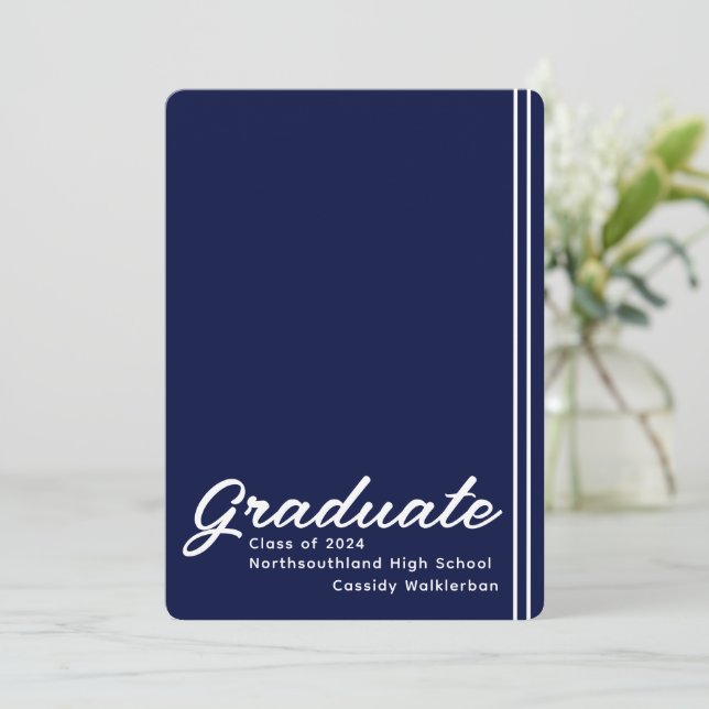 Modern Blue Line Photo Graduation Announcement (Standing Front)
