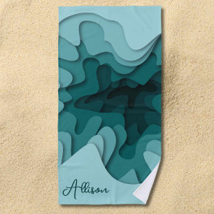 Modern Blue Lines Personalised Summer Beach Towel
