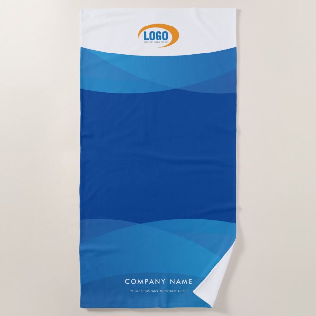 Modern Blue Logo Beach Towel (Front)