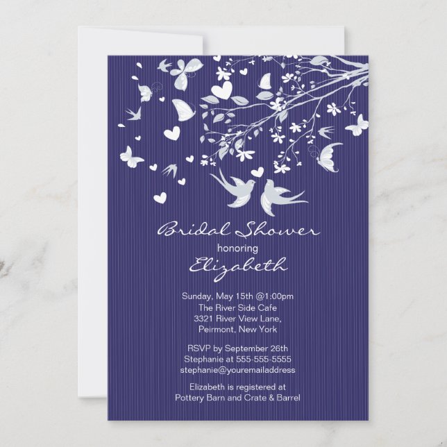 Modern Blue Love Birds Bridal Shower Invitation (Front)