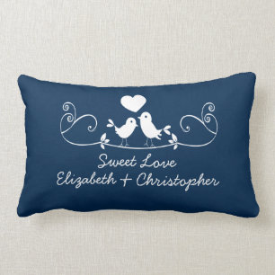 Modern Blue Love Birds Personalised Throw Pillow