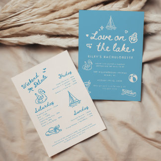 Modern Blue Love on the Lake Bachelorette Weekend Invitation