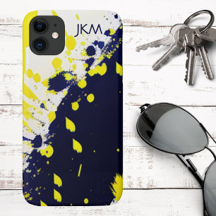 Modern Blue & Maize Paint Splatter Monogram Case-Mate iPhone Case