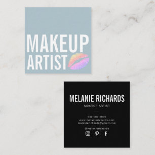 Modern blue makeup beauty square business card