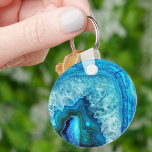 Modern Blue Marble Agate Key Ring<br><div class="desc">Stones,  crystals and minerals are a timeless trendy style.  This print features and up close image of a vibrant blue geode stone,  complete with little crystals in the agate pocket.  An overall bright turquoise or aqua blue colouring with unique lines and banding.  A playful but modern and stylish look.</div>