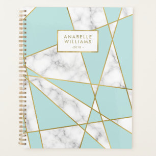 Modern Blue Marble and Gold Geometric Design Planner