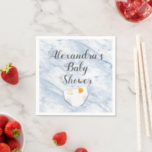 Modern Blue Marble Baby Shower Diaper Personalised Napkin