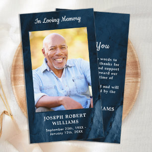 Modern Blue Marble Memorial Funeral Thank You Card