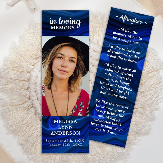 Modern Blue Marble Memorial Poem Funeral Bookmark (Creator Uploaded)