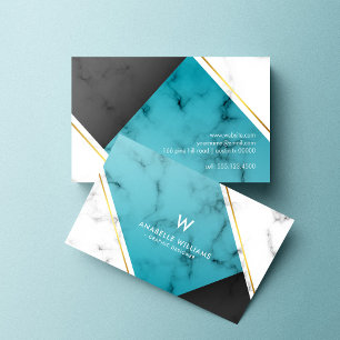 Modern Blue Marble Monogram Business Card