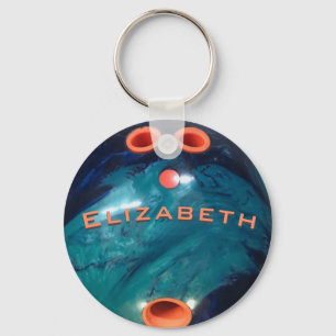 Modern Blue Marbled Bowling Ball Key Ring