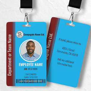 Modern Blue & Maroon Employee Professional ID ID Badge