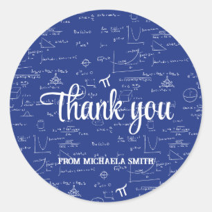 Modern Blue Math Graduation Thank You Classic Round Sticker