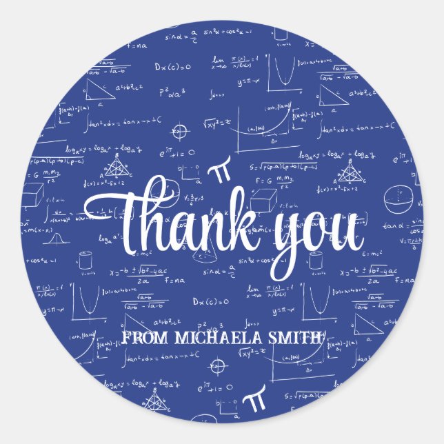 Modern Blue Math Graduation Thank You Classic Round Sticker (Front)