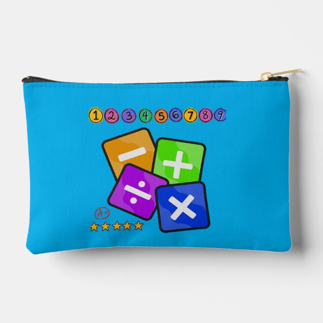 Modern Blue Math themed Pencil and Toiletry  Accessory Pouch (Back)