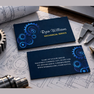 Modern Blue Mechanical Engineer Graduation Party Business Card