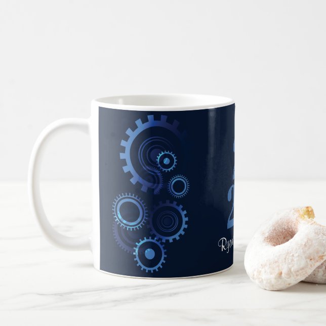 Modern Blue Mechanical Engineer Graduation Party Coffee Mug (With Donut)