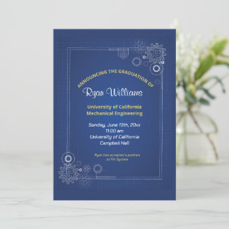 Modern Blue Mechanical Engineer Graduation Party Invitation