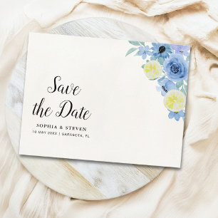 Modern Blue Mediterranean Lemon Wedding Postcard