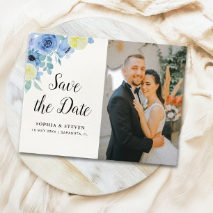 Modern Blue Mediterranean Lemon Wedding Postcard