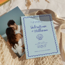 Modern Blue Mediterranean Shell Wedding Invitation