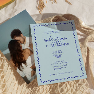 Modern Blue Mediterranean Shell Wedding Invitation