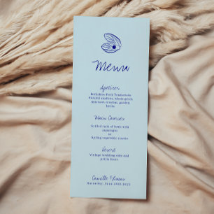 Modern Blue Mediterranean Shell Wedding Menu