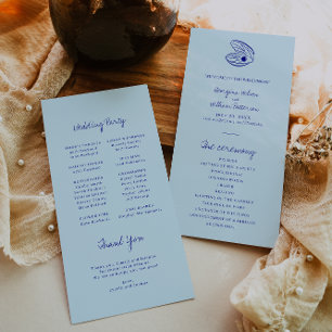 Modern Blue Mediterranean Shell Wedding Program Programme