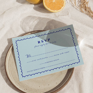 Modern Blue Mediterranean Shell Wedding RSVP Card