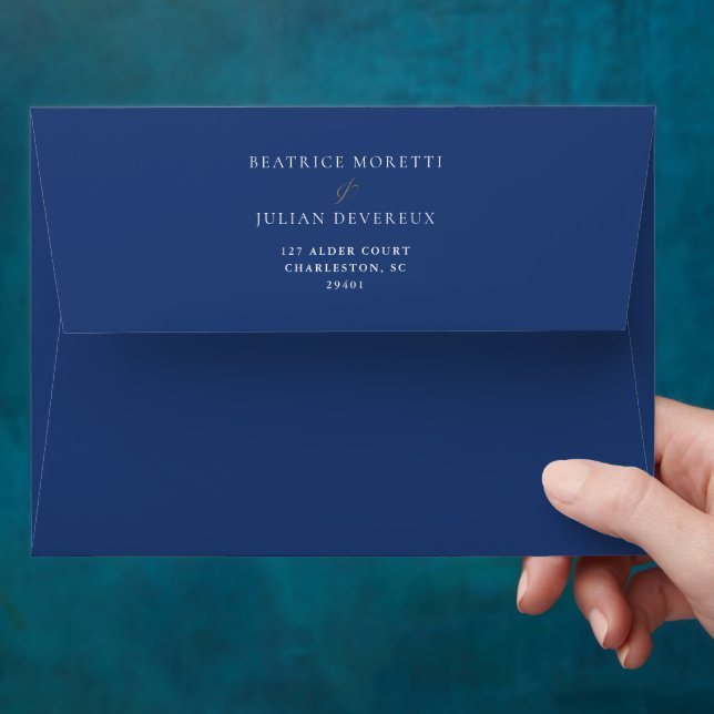 Modern Blue Mediterranean Tile Pattern Wedding Envelope (Hand)