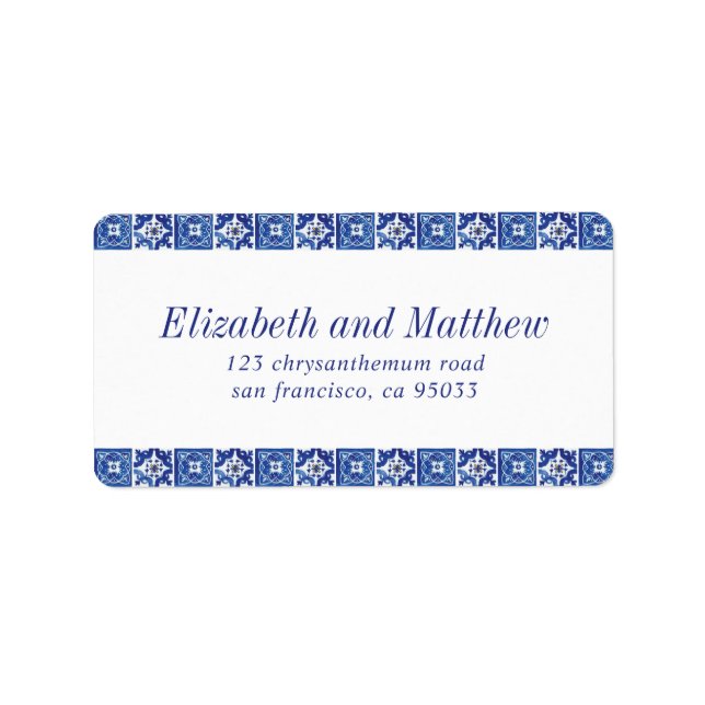 Modern Blue Mediterranean Wedding Return Address Label (Front)