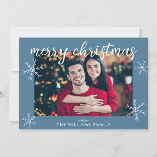 Modern Blue Merry Christmas Photo Holiday Card