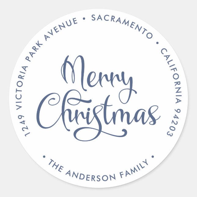 Modern Blue Merry Christmas Return Address Labels (Front)