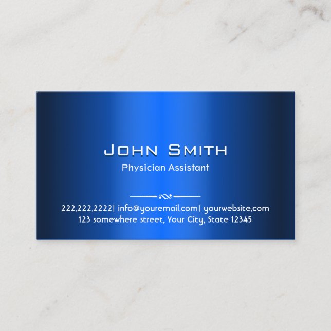 Modern Blue Metal Physician Assistant Business Card (Front)