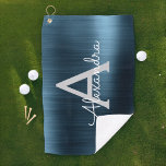 Modern Blue Metallic Foil Monogram Name Golf Towel<br><div class="desc">Girly Blue Faux Metallic Foil Stainless Steel Elegant Girl's Golf Towel. This Golf Club Towel can be customised to include your initial and first name and is a perfect birthday or bachelorette party gift. Please contact the designer for matching items.</div>