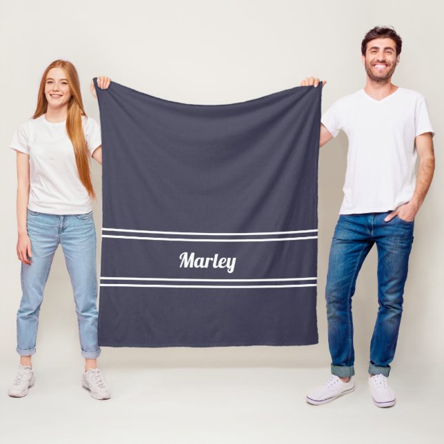 Modern Blue Minimal Name Monogram Script Template Fleece Blanket (In Situ)