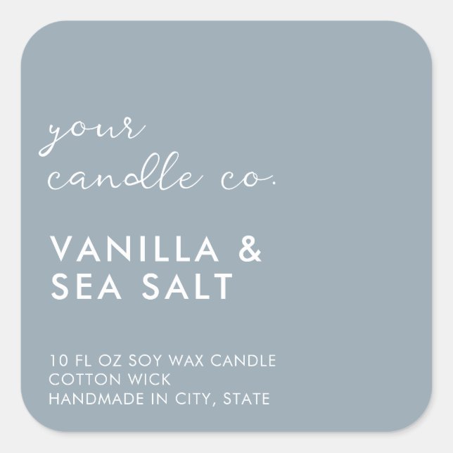Modern Blue Minimalist Candle Label (Front)