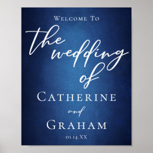 Modern Blue Minimalist Evening Wedding Welcome Poster