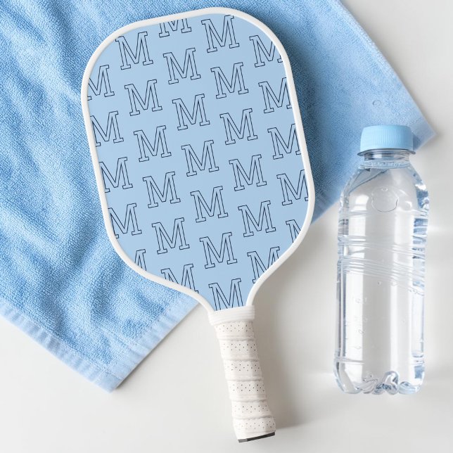 Modern Blue Minimalist Initial Monogram Pattern Pickleball Paddle (Modern Blue Minimalist Initial Monogram Pattern Pickleball Paddle)
